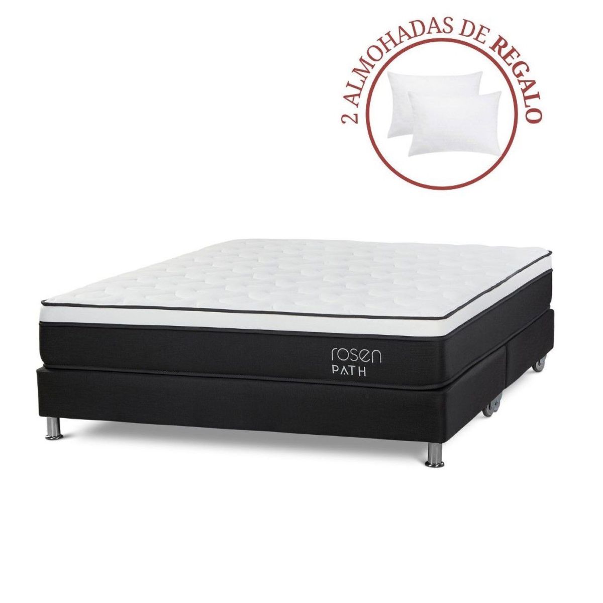 ROSEN - Cama Box Tarima Path King + 2 Almohadas