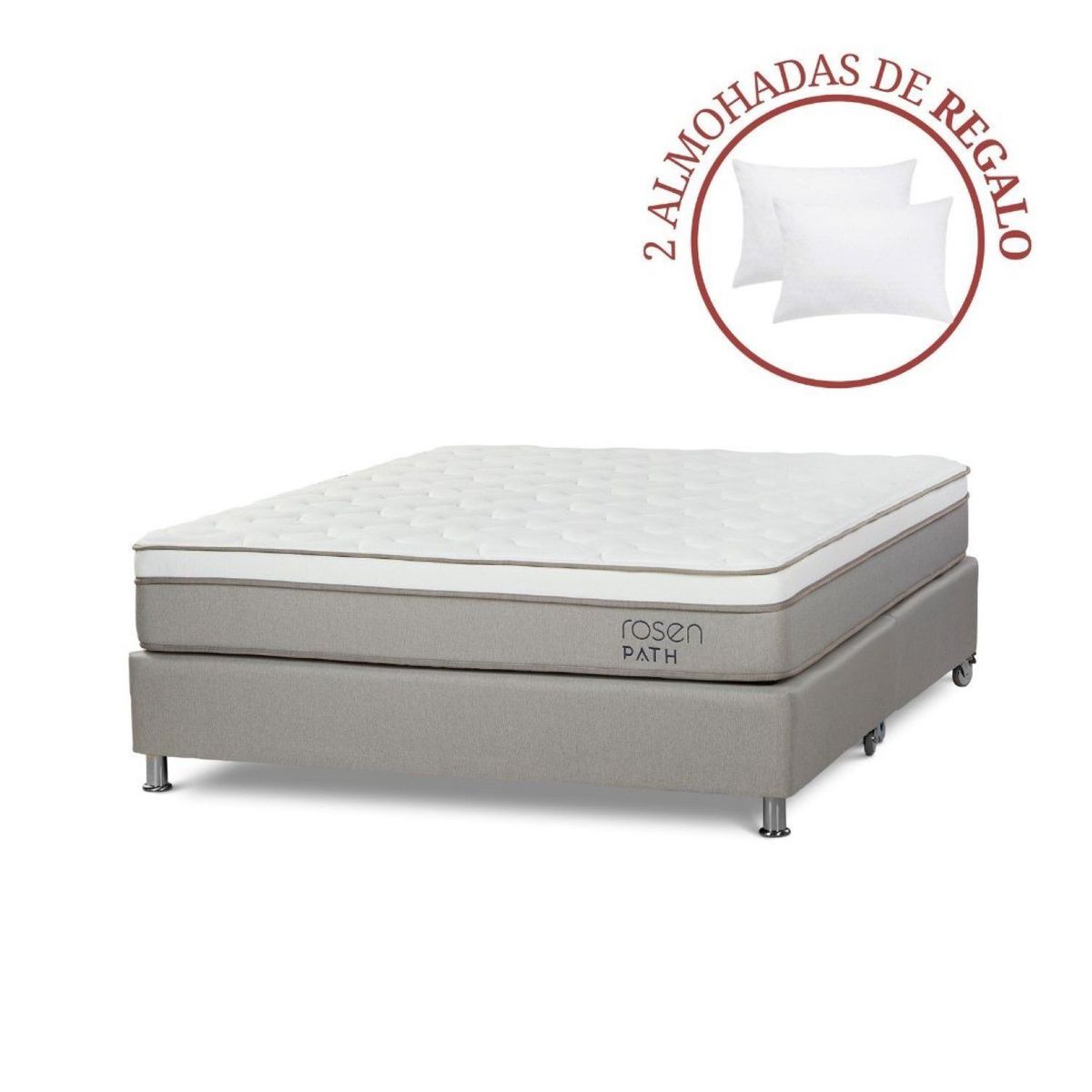ROSEN - Cama Box Tarima Path King + 2 Almohadas
