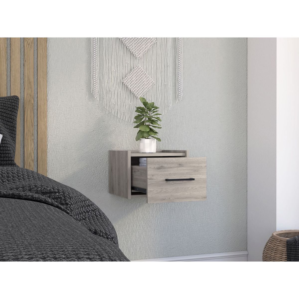 TUHOME - Velador Flotante 1 Cajón Boa Ceniza