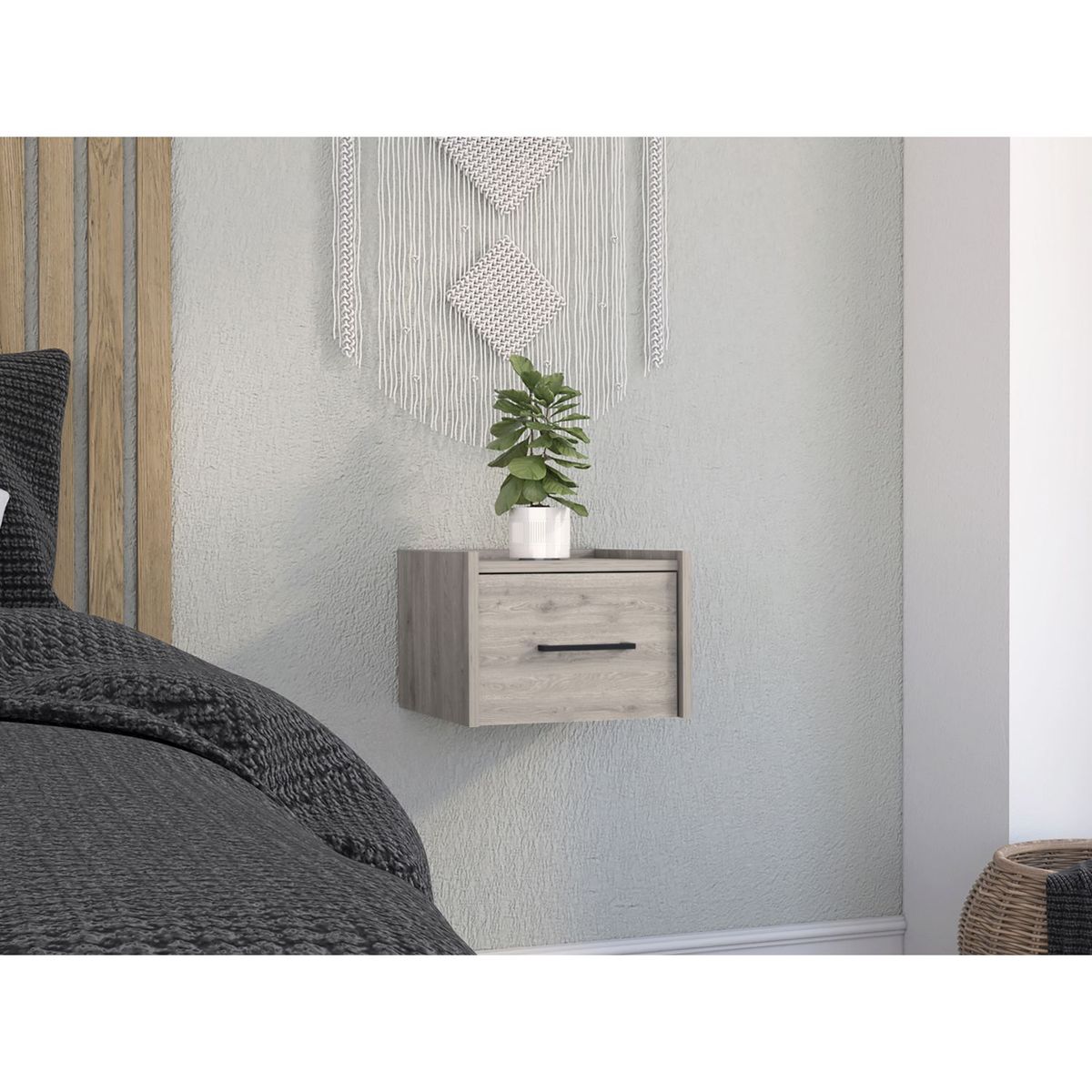 TUHOME - Velador Flotante 1 Cajón Boa Ceniza