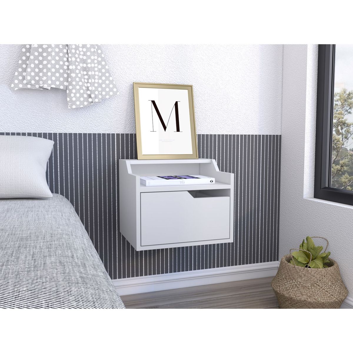 TUHOME - Velador Flotante 1 Cajón Busan Blanco