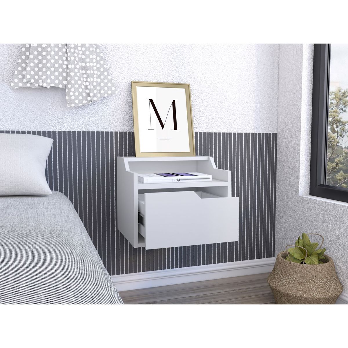 TUHOME - Velador Flotante 1 Cajón Busan Blanco