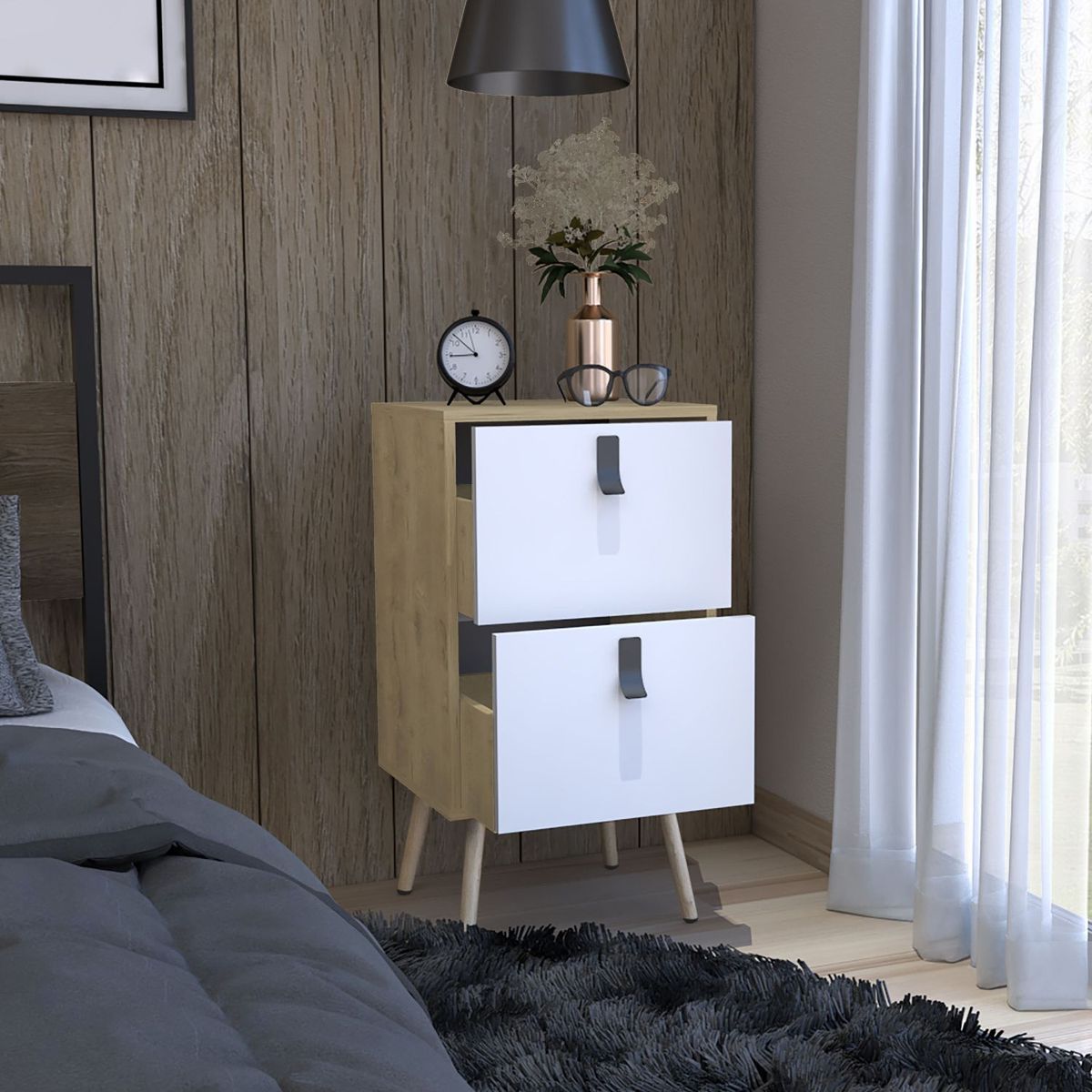 TUHOME - Velador 2 Cajones Huna Macadamia