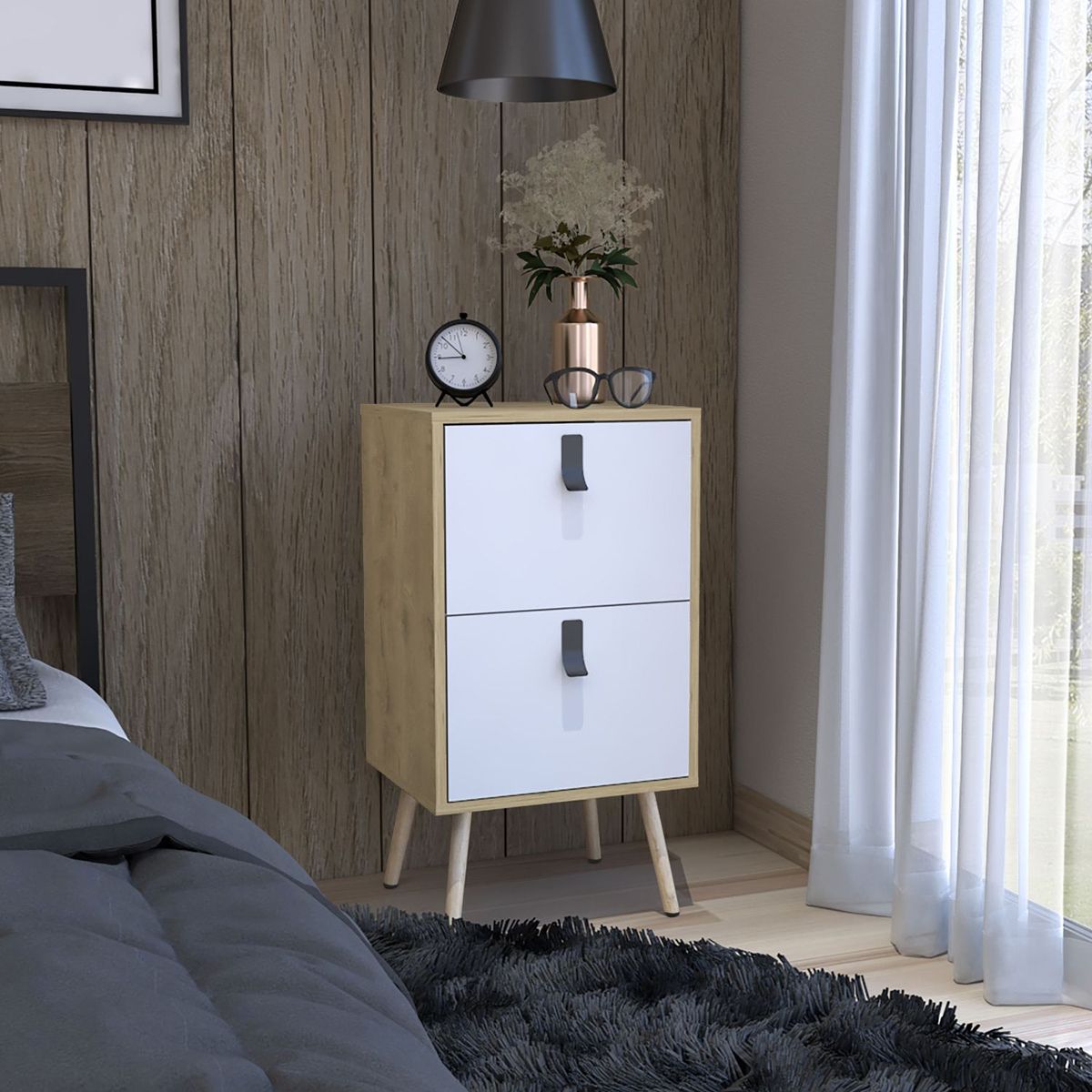 TUHOME - Velador 2 Cajones Huna Macadamia