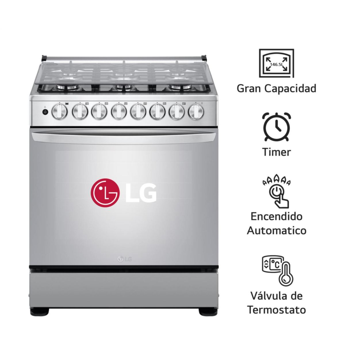 LG - Cocina A Gas LRGZ5255S 6 Hornillas Gran Capacidad Acero Inoxidable LG