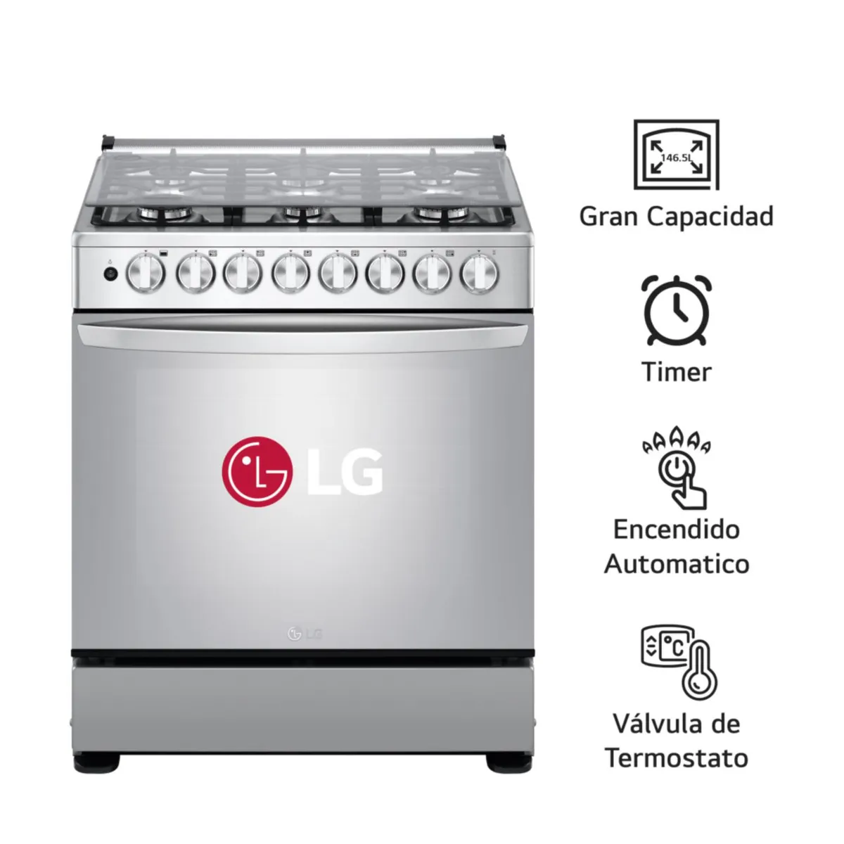 LG - Cocina A Gas LRGZ5255S 6 Hornillas Gran Capacidad Acero Inoxidable LG