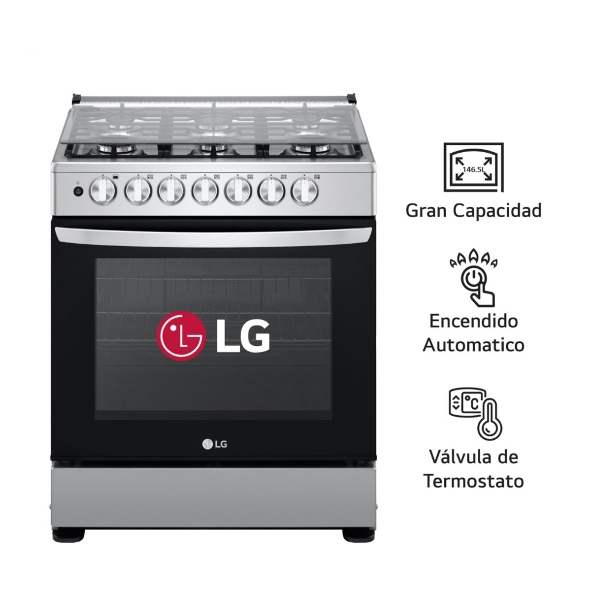 LG - Cocina A Gas LRGZ5253S 6 Hornillas Gran Capacidad Acero Inoxidable LG