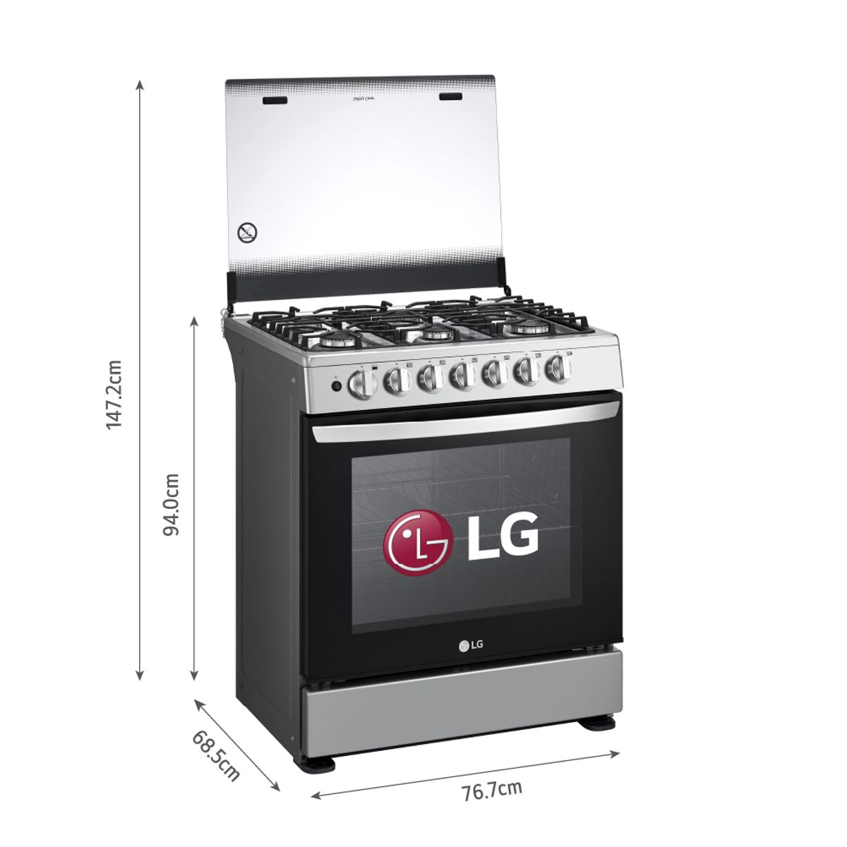 LG - Cocina A Gas LRGZ5253S 6 Hornillas Gran Capacidad Acero Inoxidable LG