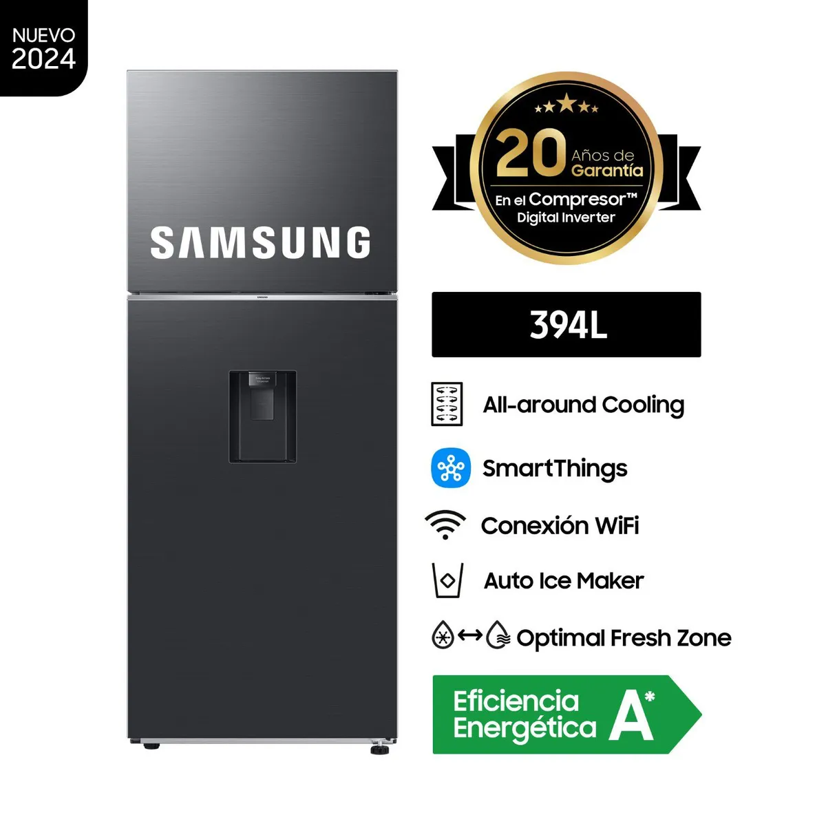 SAMSUNG - Refrigeradora Samsung Top Mount 394Lt RT42DG6770B1PE Negro
