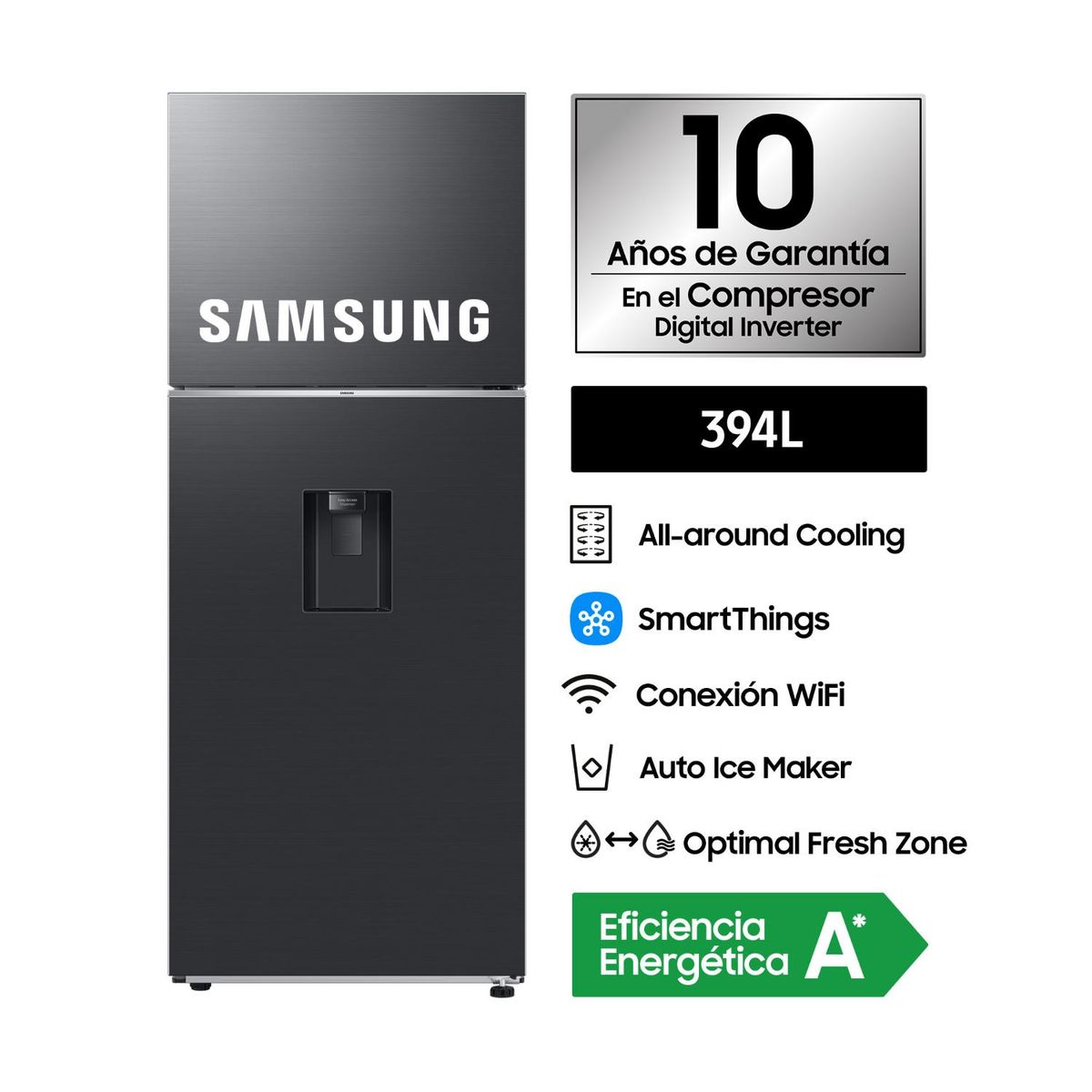 SAMSUNG - Refrigeradora Samsung Top Mount 394Lt RT42DG6770B1PE Negro