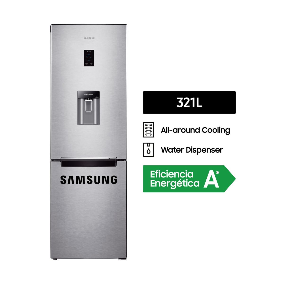 SAMSUNG - Refrigeradora Samsung All Around Cooling 321Lt Plateada RB33J3830SA/PE