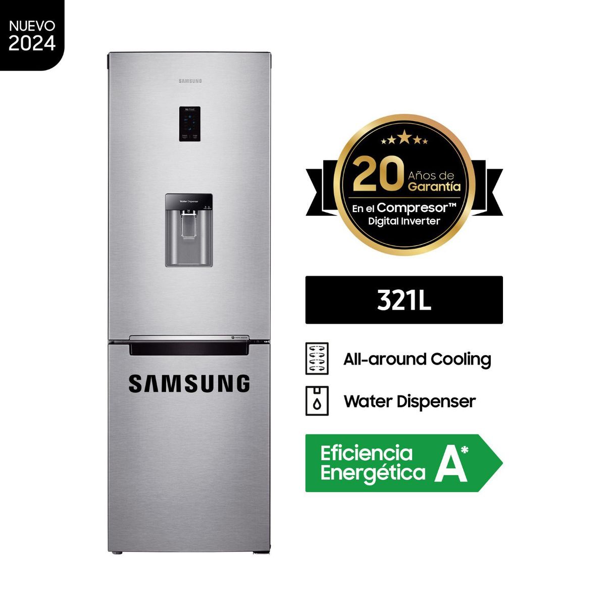 SAMSUNG - Refrigeradora Samsung All Around Cooling 321Lt Plateada RB33J3830SA/PE
