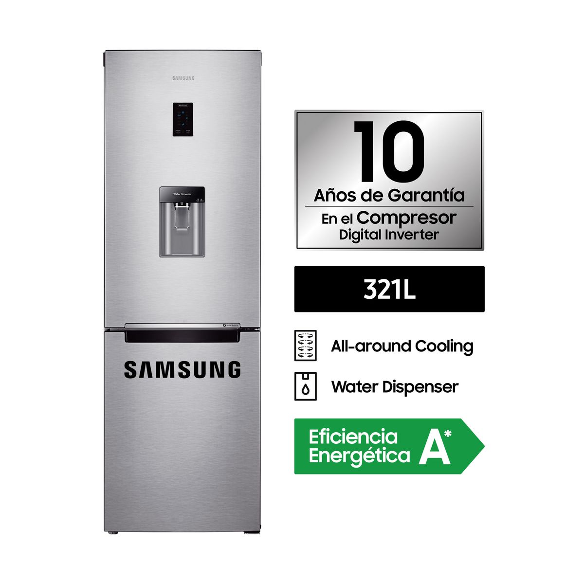 SAMSUNG - Refrigeradora Samsung All Around Cooling 321Lt Plateada RB33J3830SA/PE