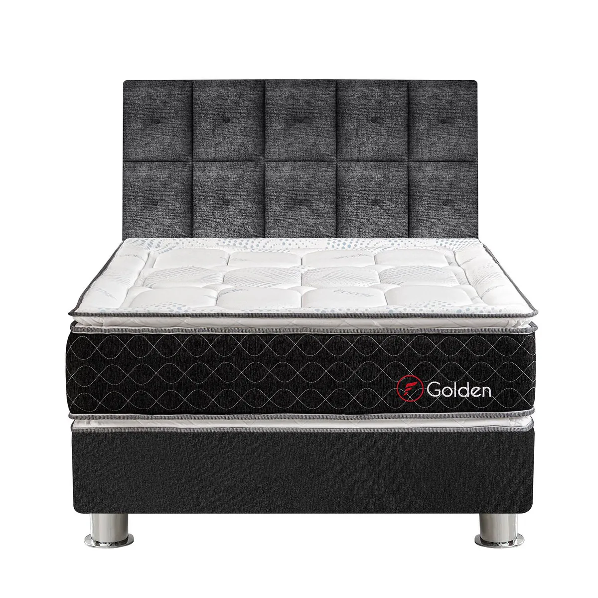 FORLI - Dormitorio Golden Kimiko Queen + 2 Almohadas Viscoelásticas + Protector