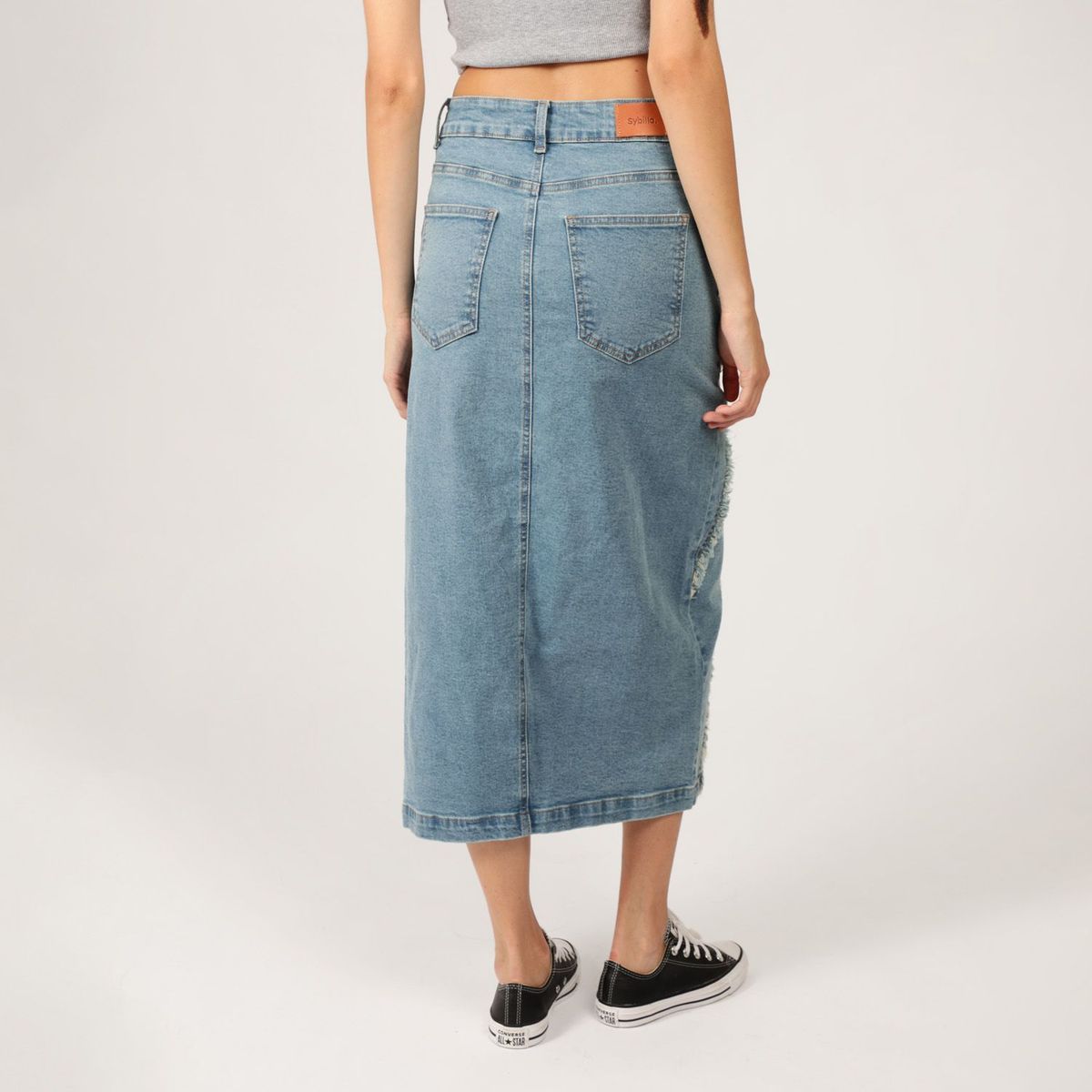 SYBILLA - Falda Denim Midi Cortes