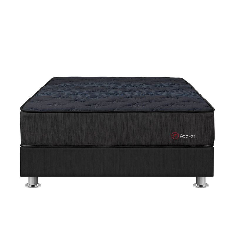 FORLI - Cama Box Tarima Forli Pocket Negro Queen + 2 Almohadas + Protector