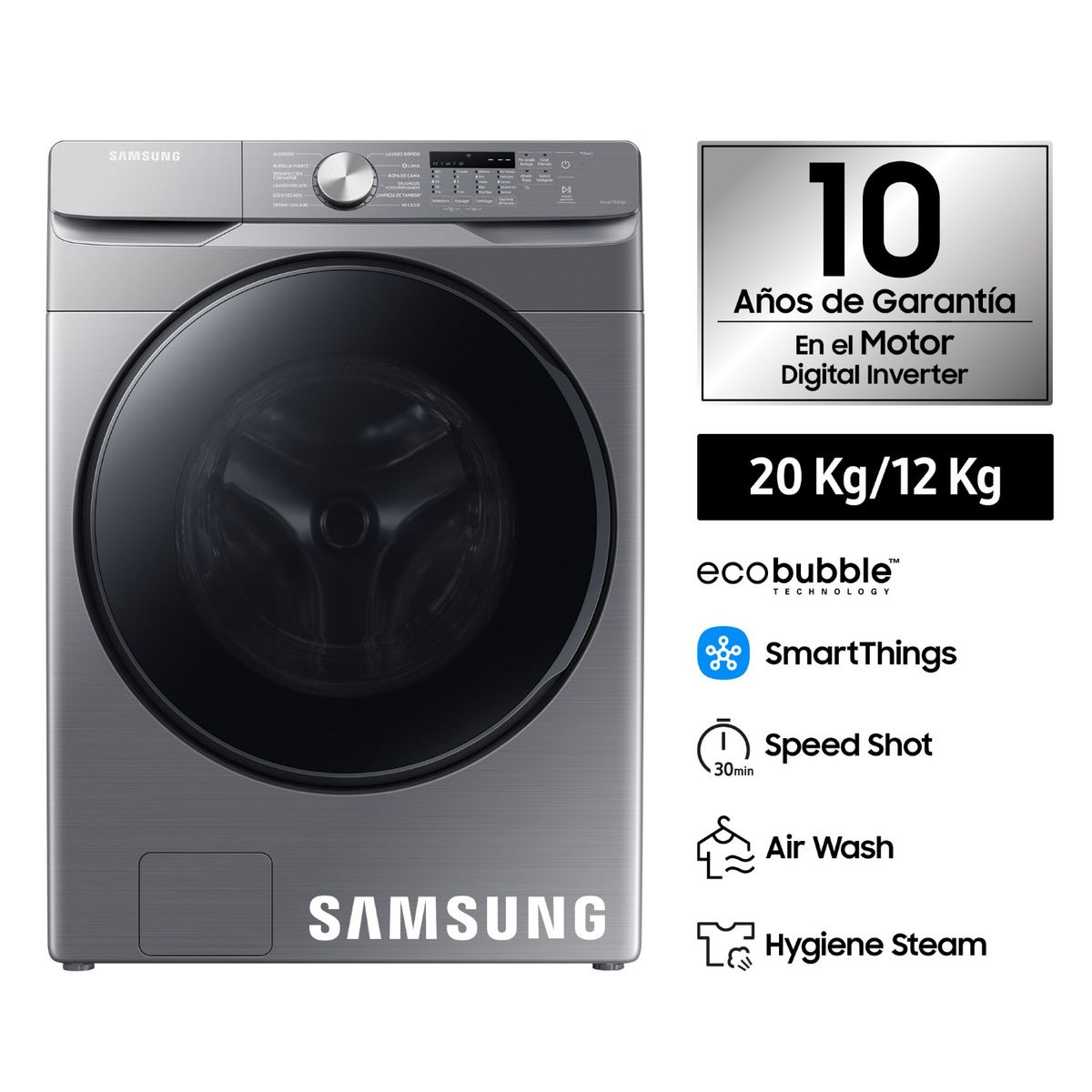 SAMSUNG - Lavaseca Samsung EcoBubble 20KG/12KG Plateada WD20T6000GP/PE