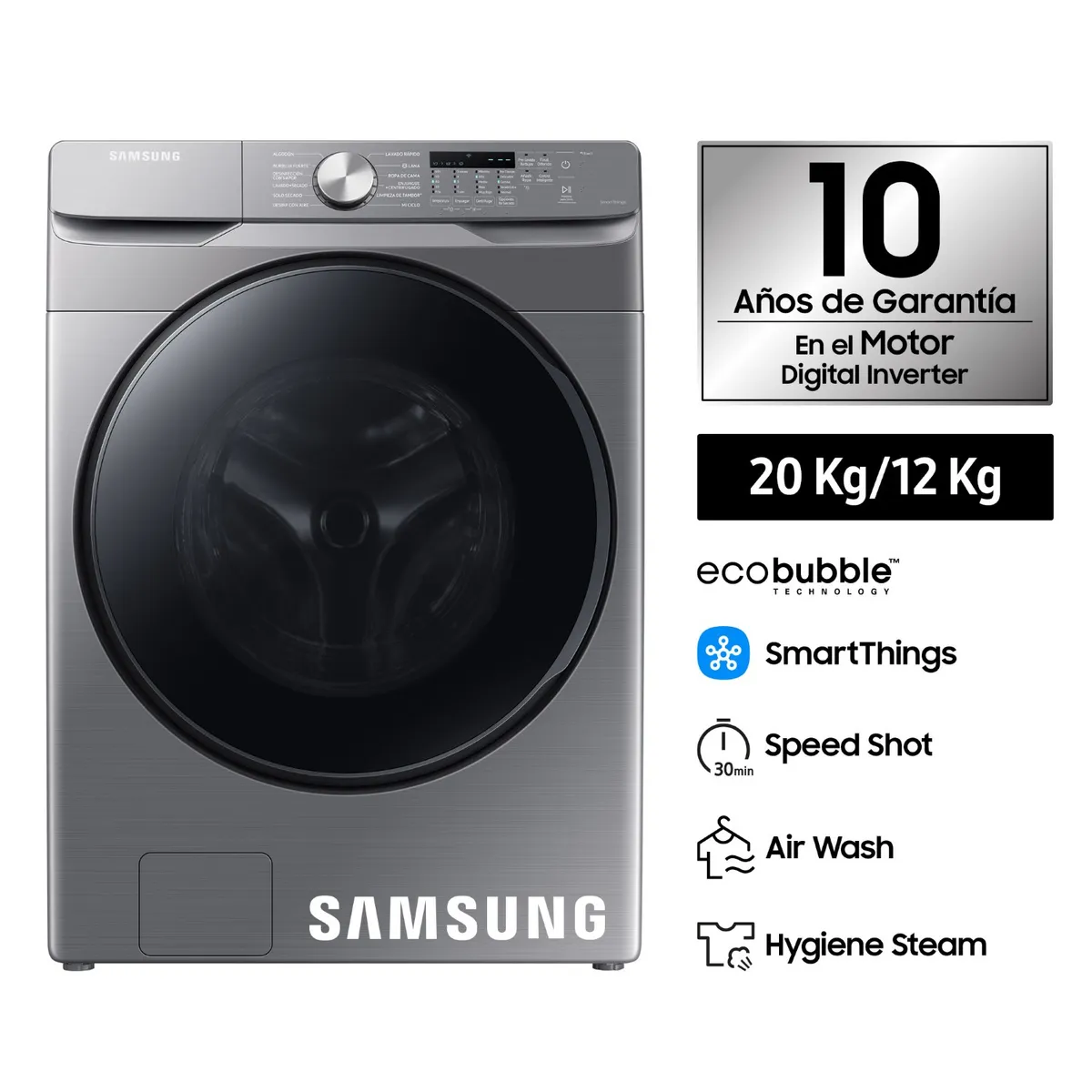 SAMSUNG - Lavaseca Samsung EcoBubble 20KG/12KG Plateada WD20T6000GP/PE