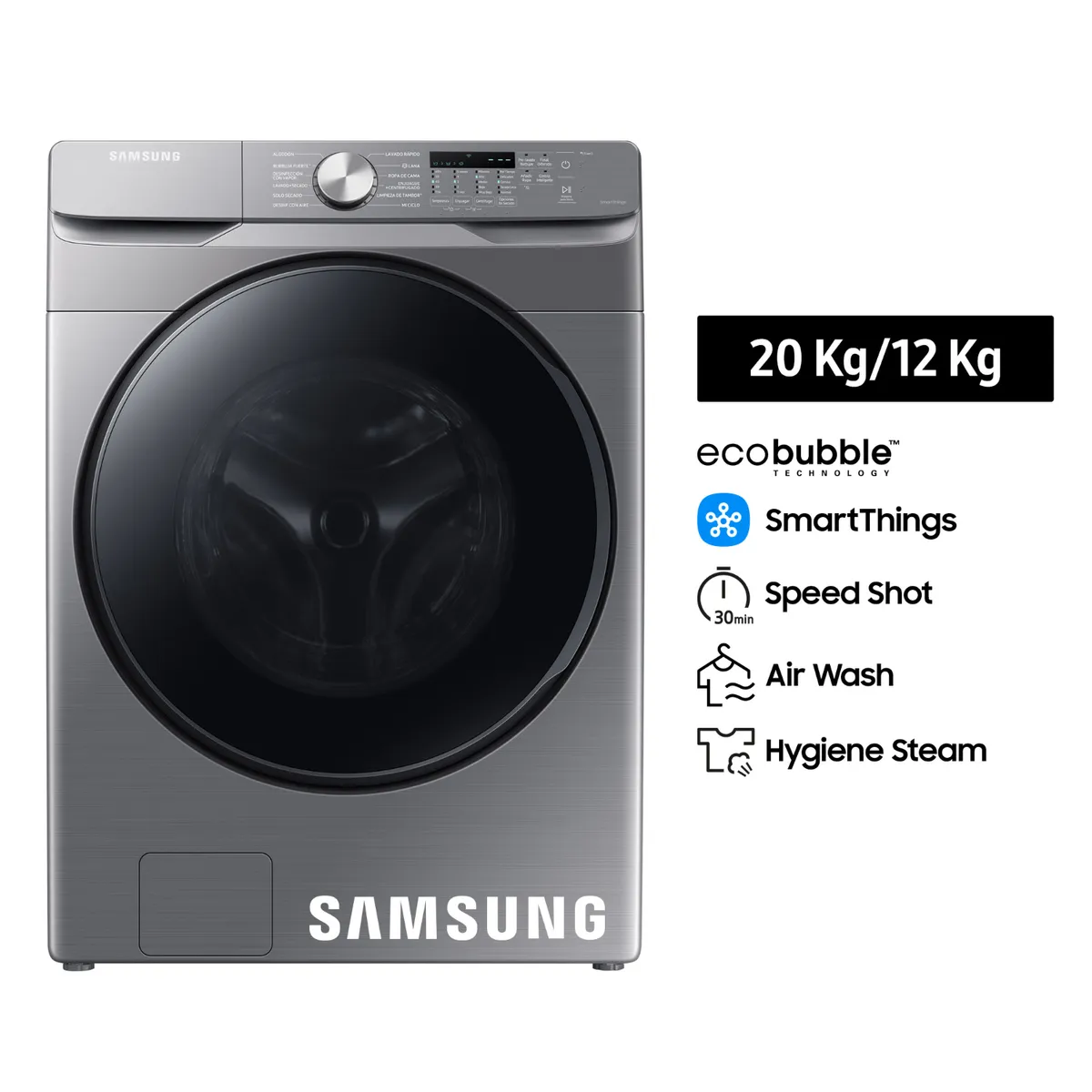SAMSUNG - Lavaseca Samsung EcoBubble 20KG/12KG Plateada WD20T6000GP/PE