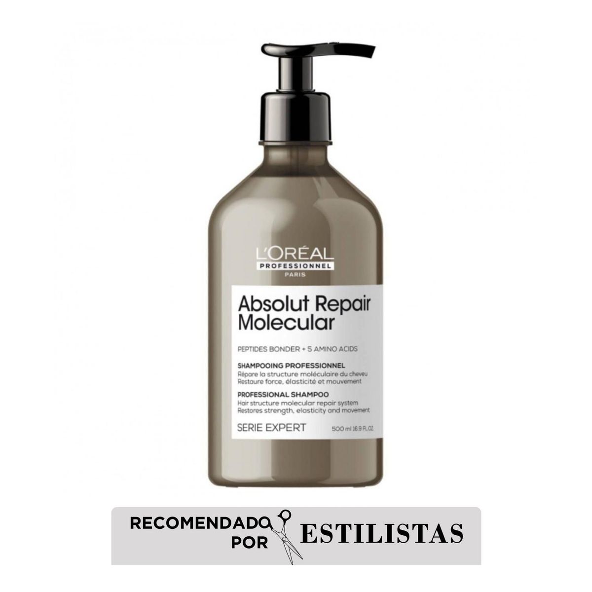 LOREAL PROFESSIONNEL - Shampoo reparador sin sulfato Absolut Repair Molecular para cabello muy dañado Loreal professionnel 500 ml 
