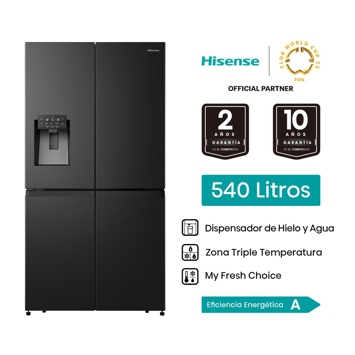 HISENSE - Refrigeradora 540L French door inverter RQ703BB6A