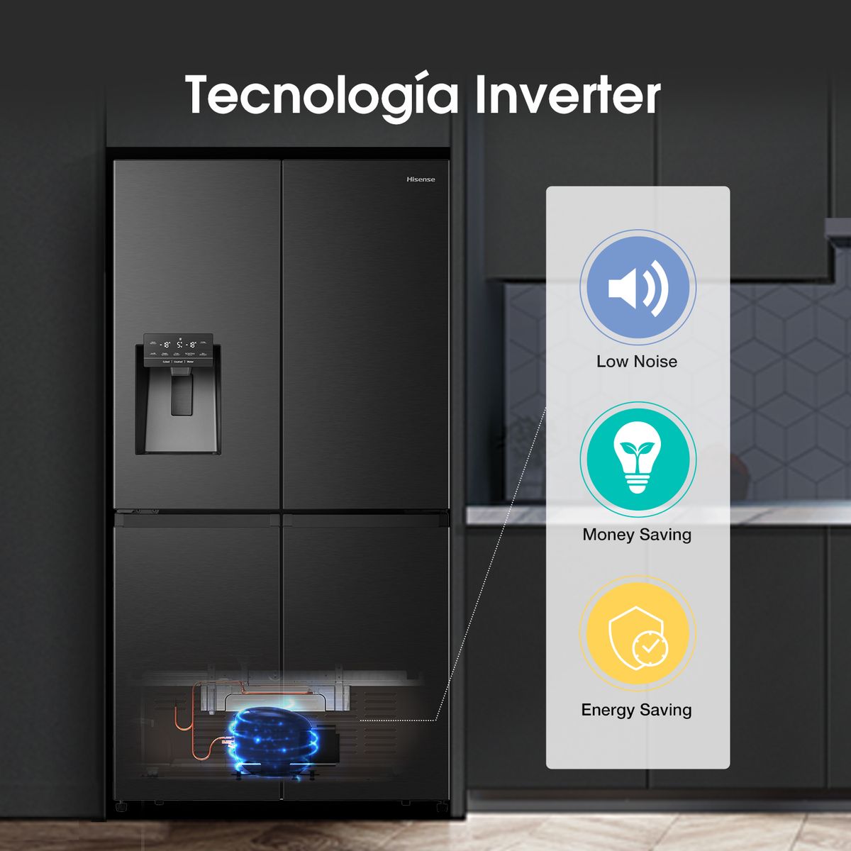HISENSE - Refrigeradora 540L French door inverter RQ703BB6A