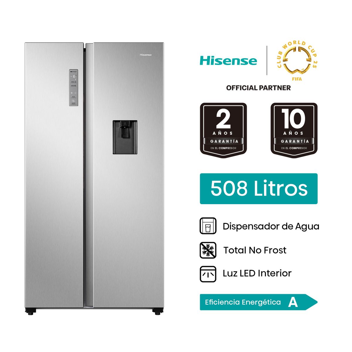 HISENSE - Refrigeradora 508L Side by Side inverter RS668WV6A