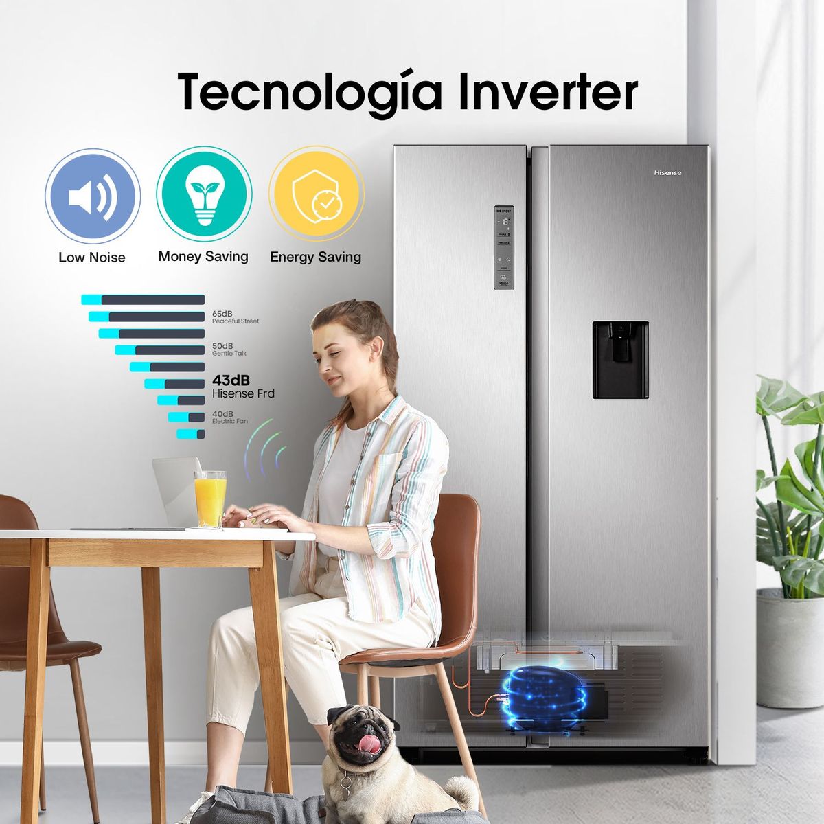 HISENSE - Refrigeradora 508L Side by Side inverter RS668WV6A