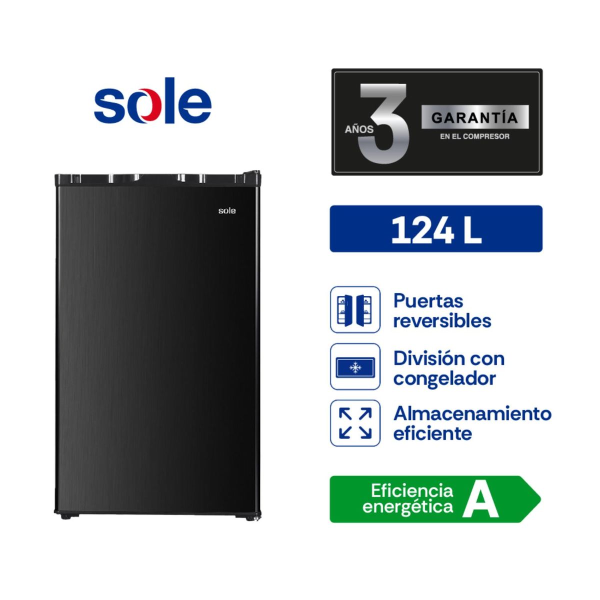 SOLE - Frigobar Sole Negro 124L
