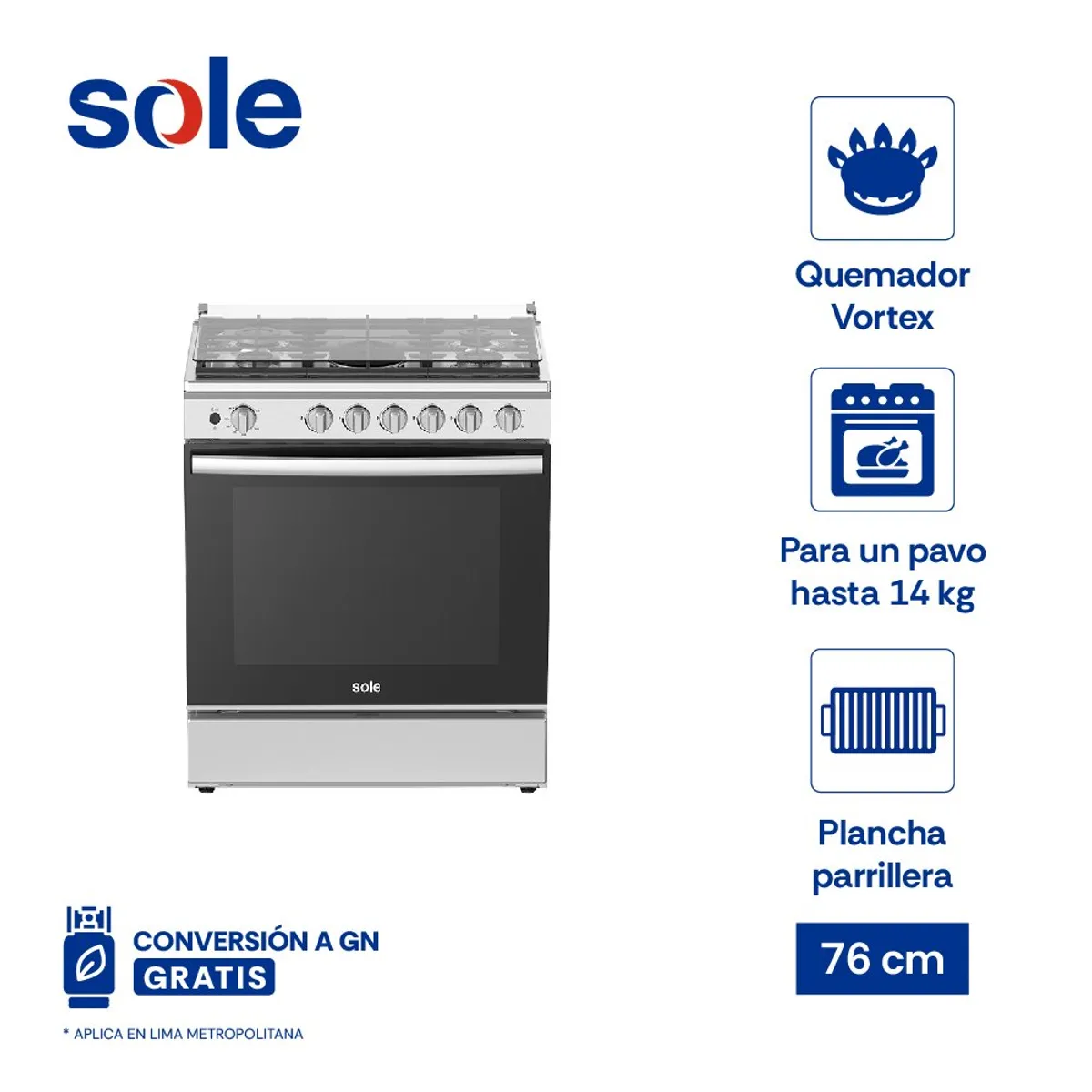 SOLE - Cocina De Pie Sole Niza Glp 76 Cm 5 Hornillas