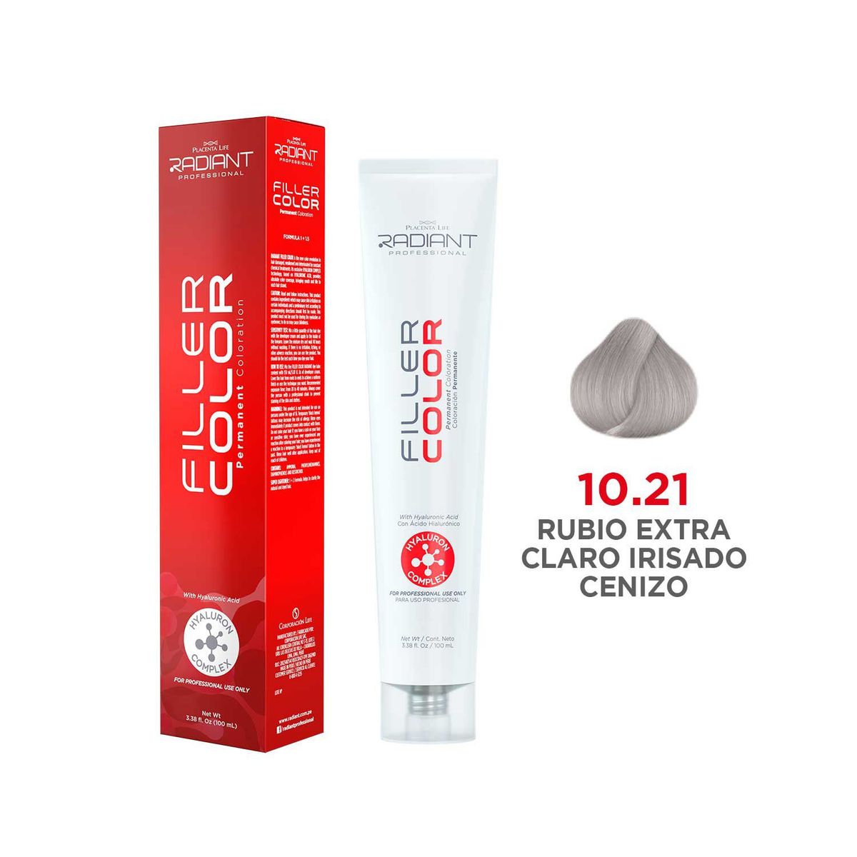 RADIANT - Radiant Filler Color Tinte 10.21 Rubio Extra Claro Irisado Ceniza Tubo 100ml