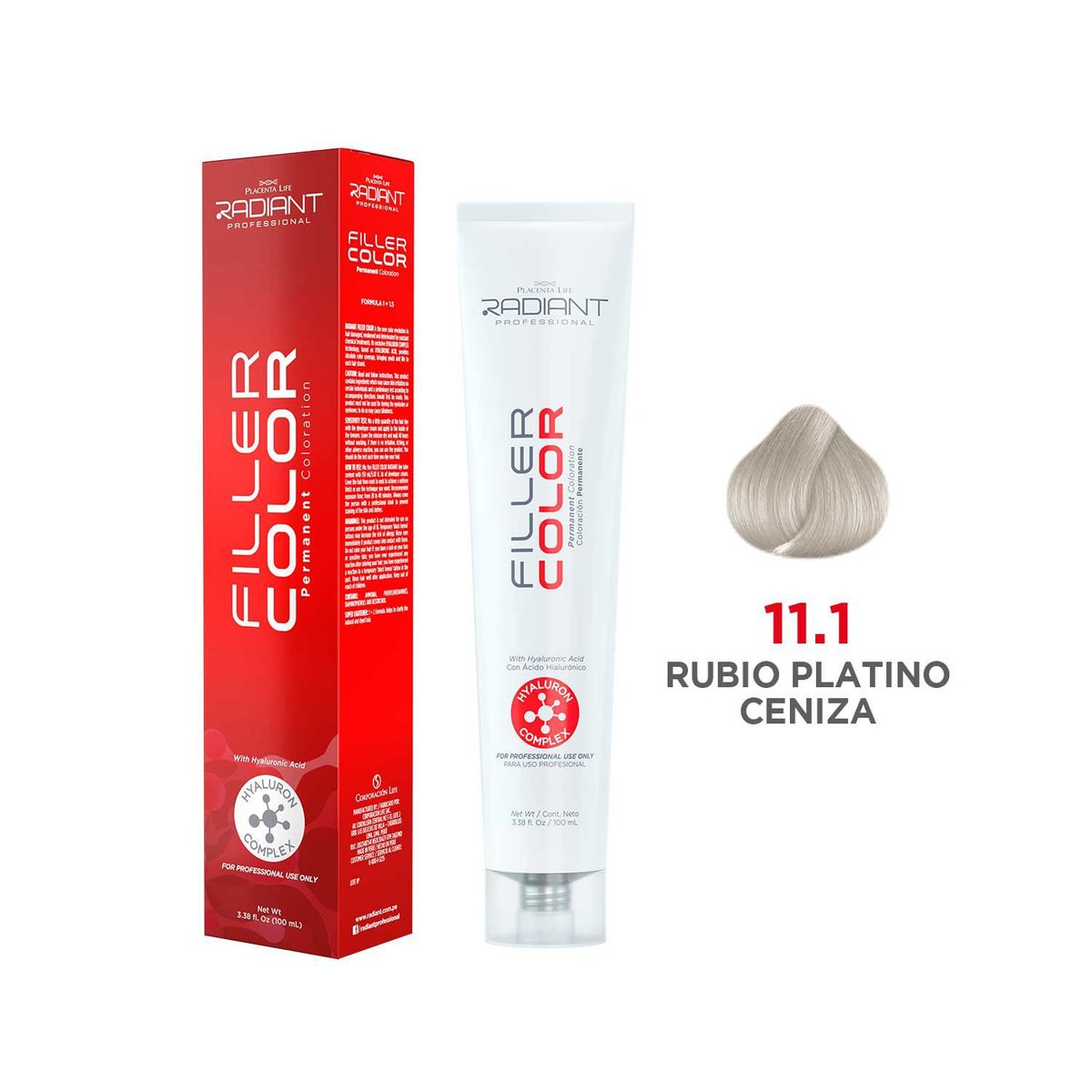 RADIANT - Radiant Filler Color Tinte 11.1 Rubio Platino Ceniza Tubo 100ml