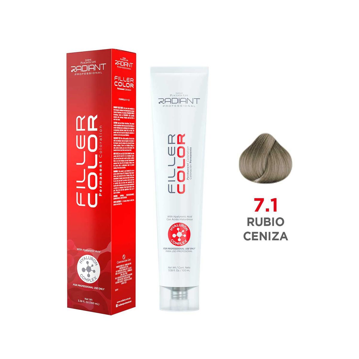 RADIANT - Radiant Filler Color Tinte 7.1 Rubio Ceniza Tubo 100ml