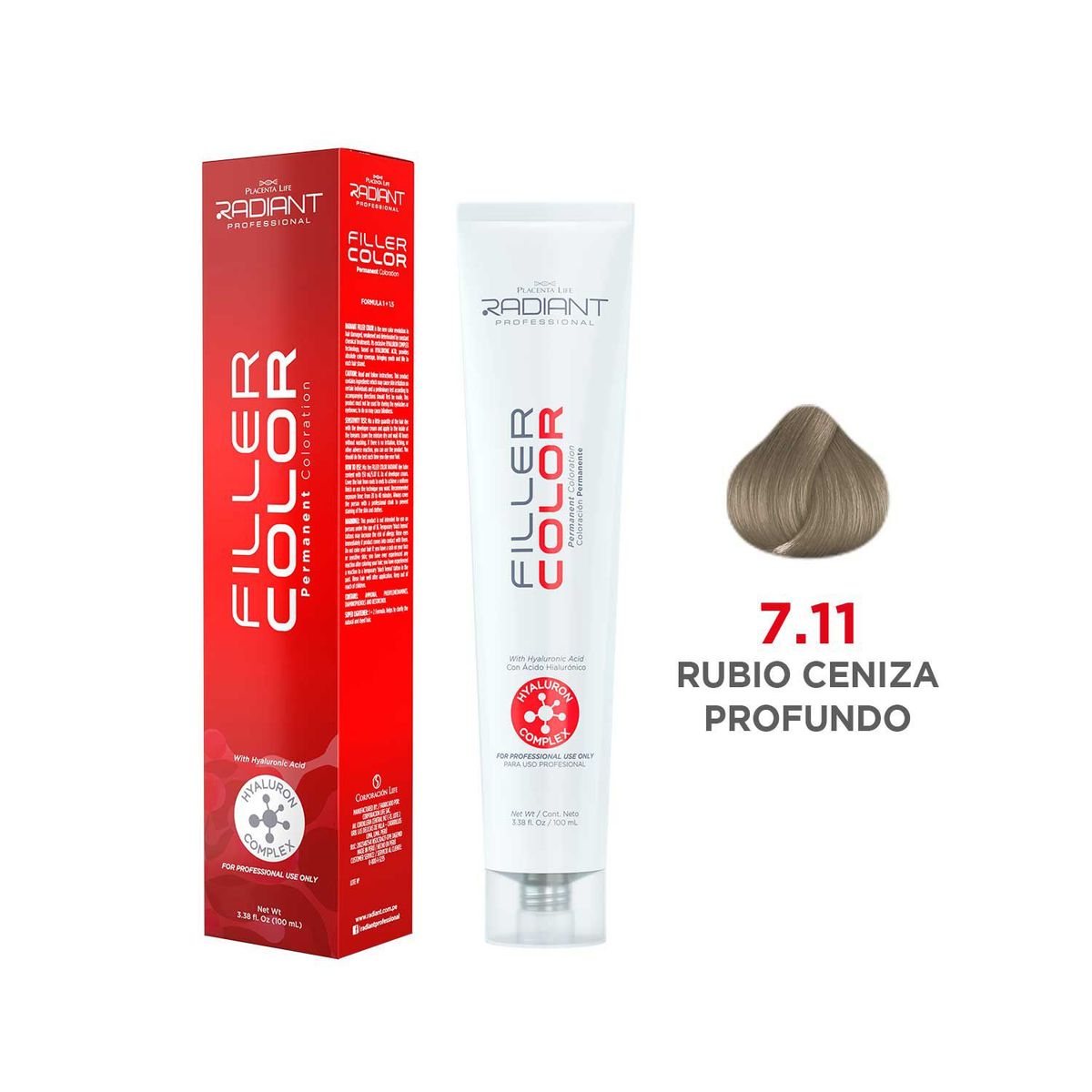 RADIANT - Radiant Filler Color Tinte 7.11 Rubio Ceniza Profunidadeso Tubo 100ml