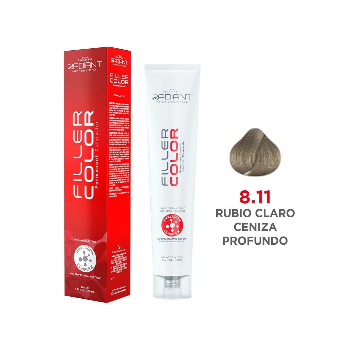 RADIANT - Radiant Filler Color Tinte 8.11 Rubio Claro Ceniza Profunidadeso Tubo 100ml