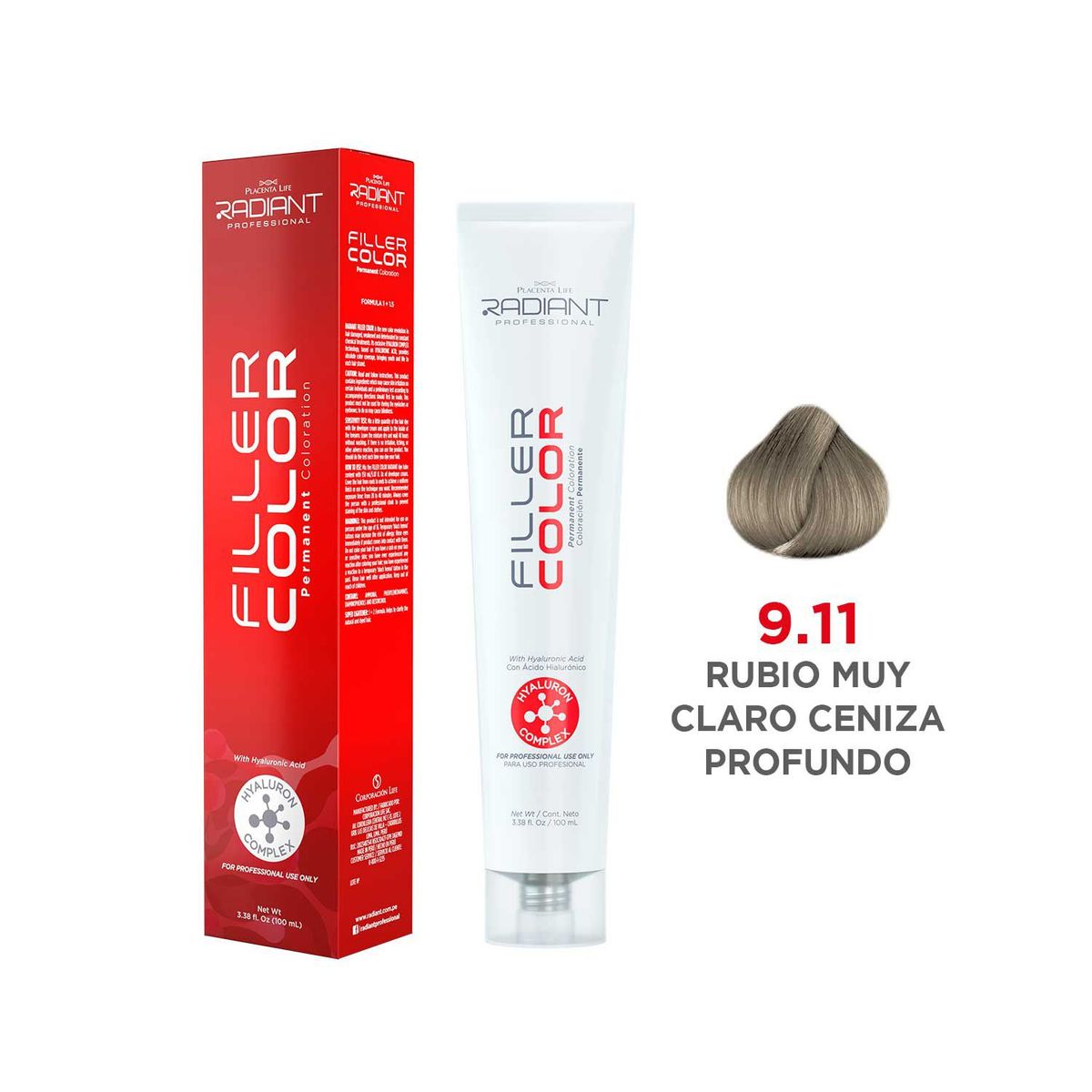 RADIANT - Radiant Filler Color Tinte 9.11 Rubio Muy Claro Ceniza Profunidadeso Tubo 100ml