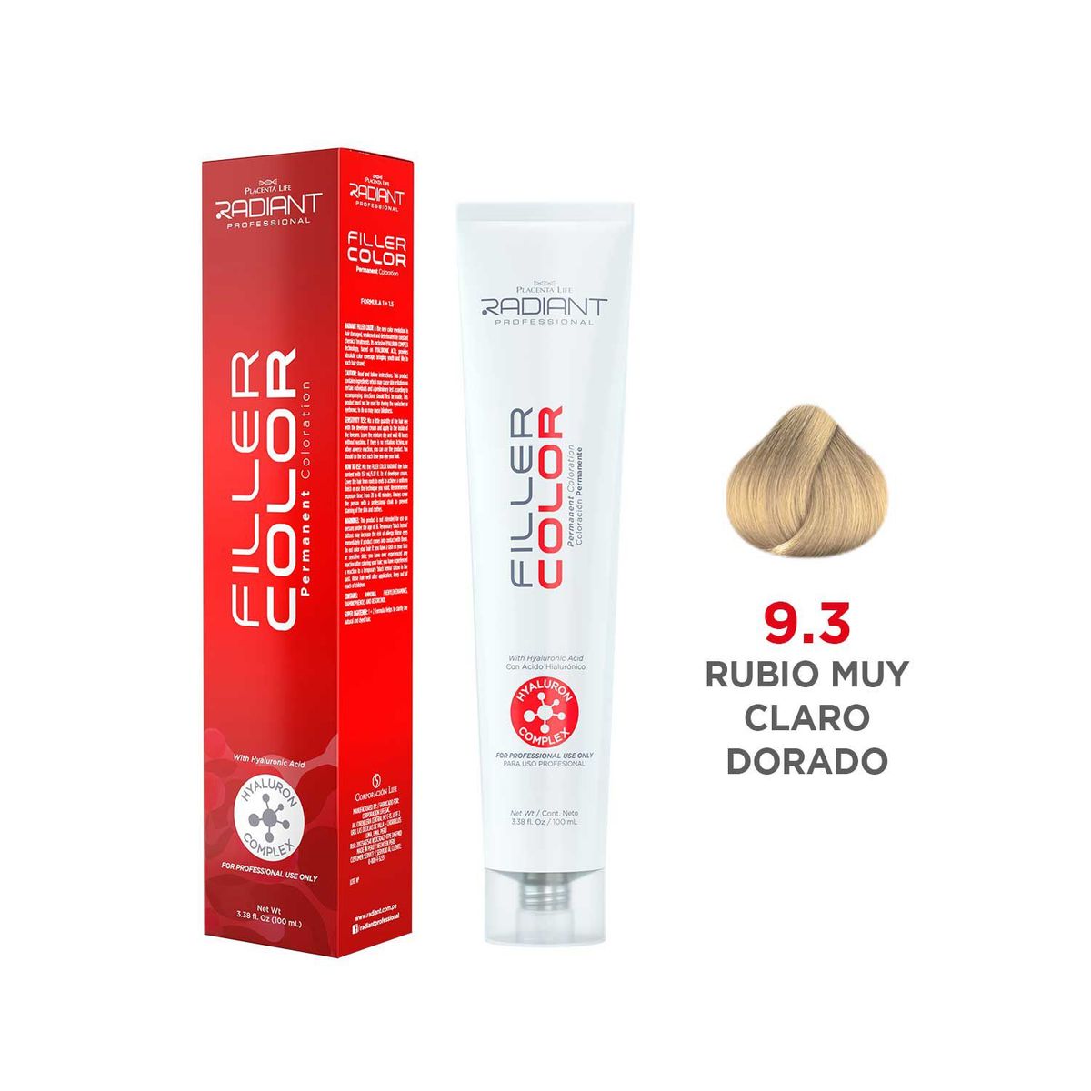 RADIANT - Radiant Filler Color Tinte 9.3 Rubio Muy Claro Dorado Tubo 100ml