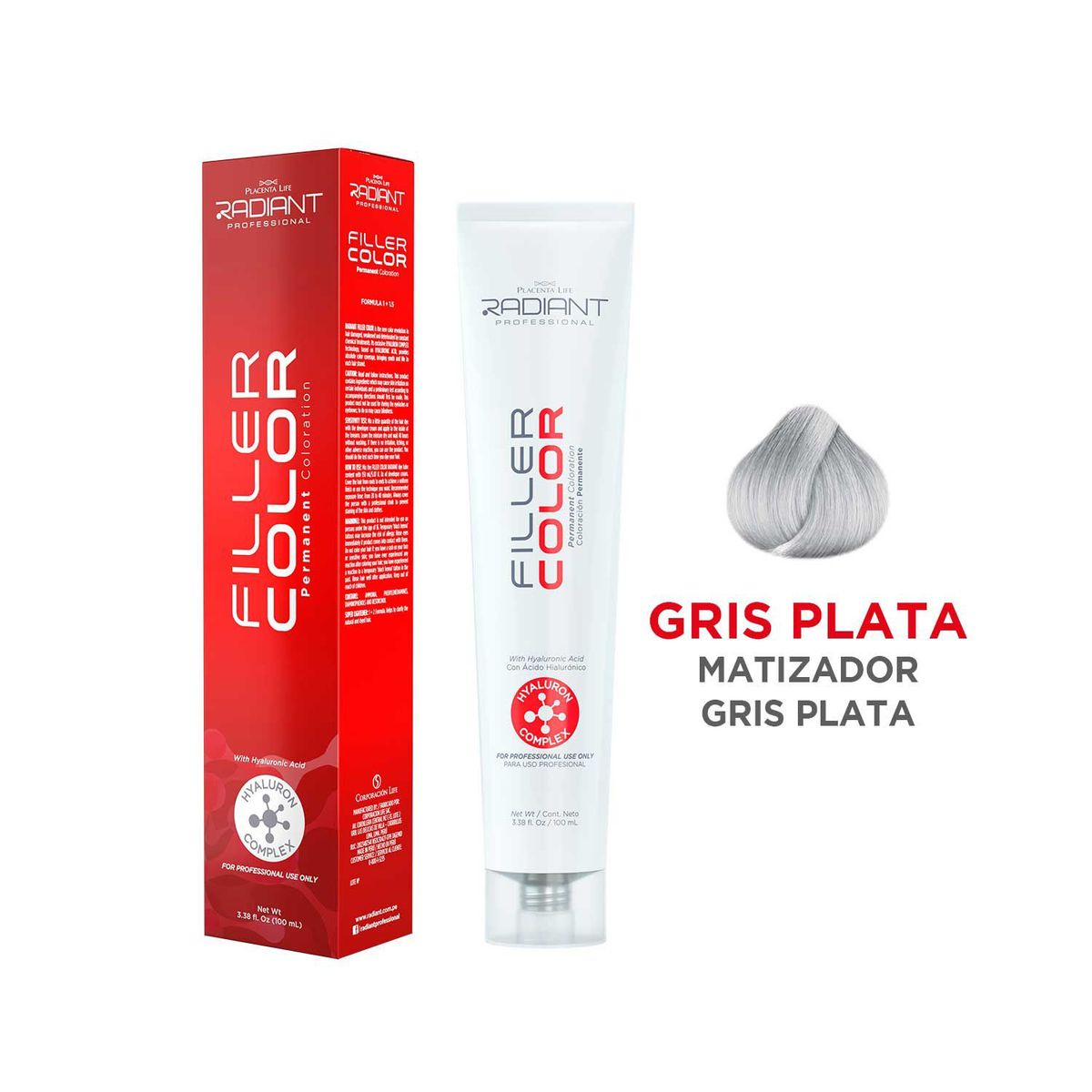 RADIANT - Tinte Pro Filler Color 2 Gris Plata Tubo 100ml Radiant Professional