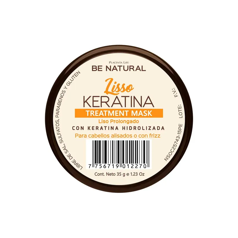 BE NATURAL - Mascarilla para Cabello Lisso Keratina 35gr Be Natural