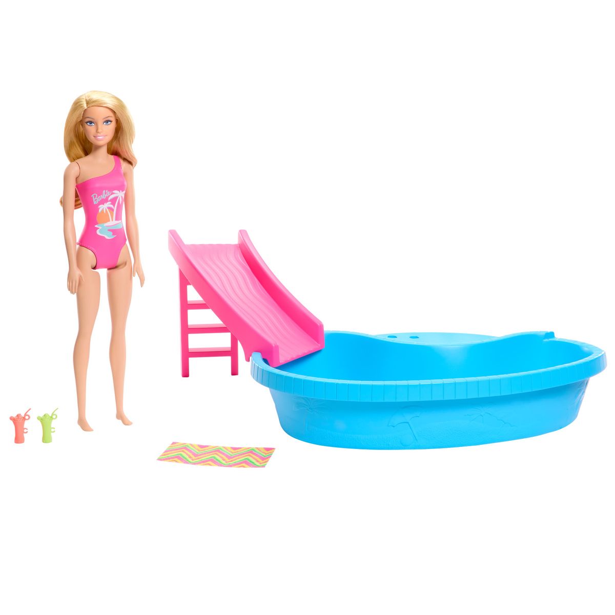 BARBIE - Muñeca Barbie con Piscina y tobogán 