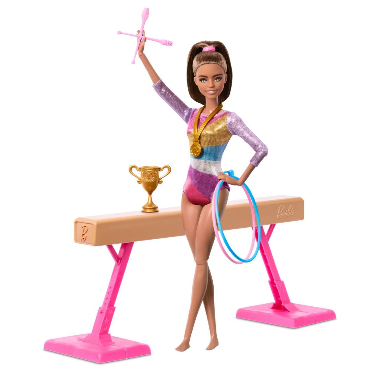 BARBIE - Muñeca Barbie Profesiones Set De Juego Gimnasta Cabello Castaño