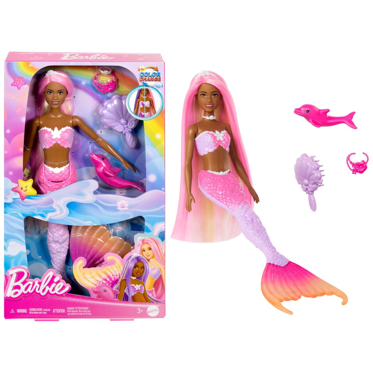 BARBIE - Barbie Fantasía Muñeca Sirenas Colores Mágicos