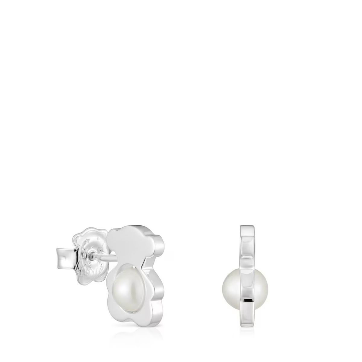 TOUS - Aretes pequeños oso de plata con perlas cultivadas 12 mm