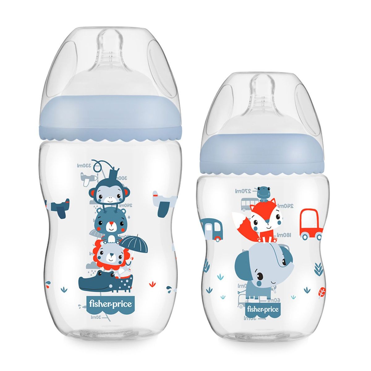 FISHER PRICE - Pack Biberón 330ml + 270ml First Moments Azul