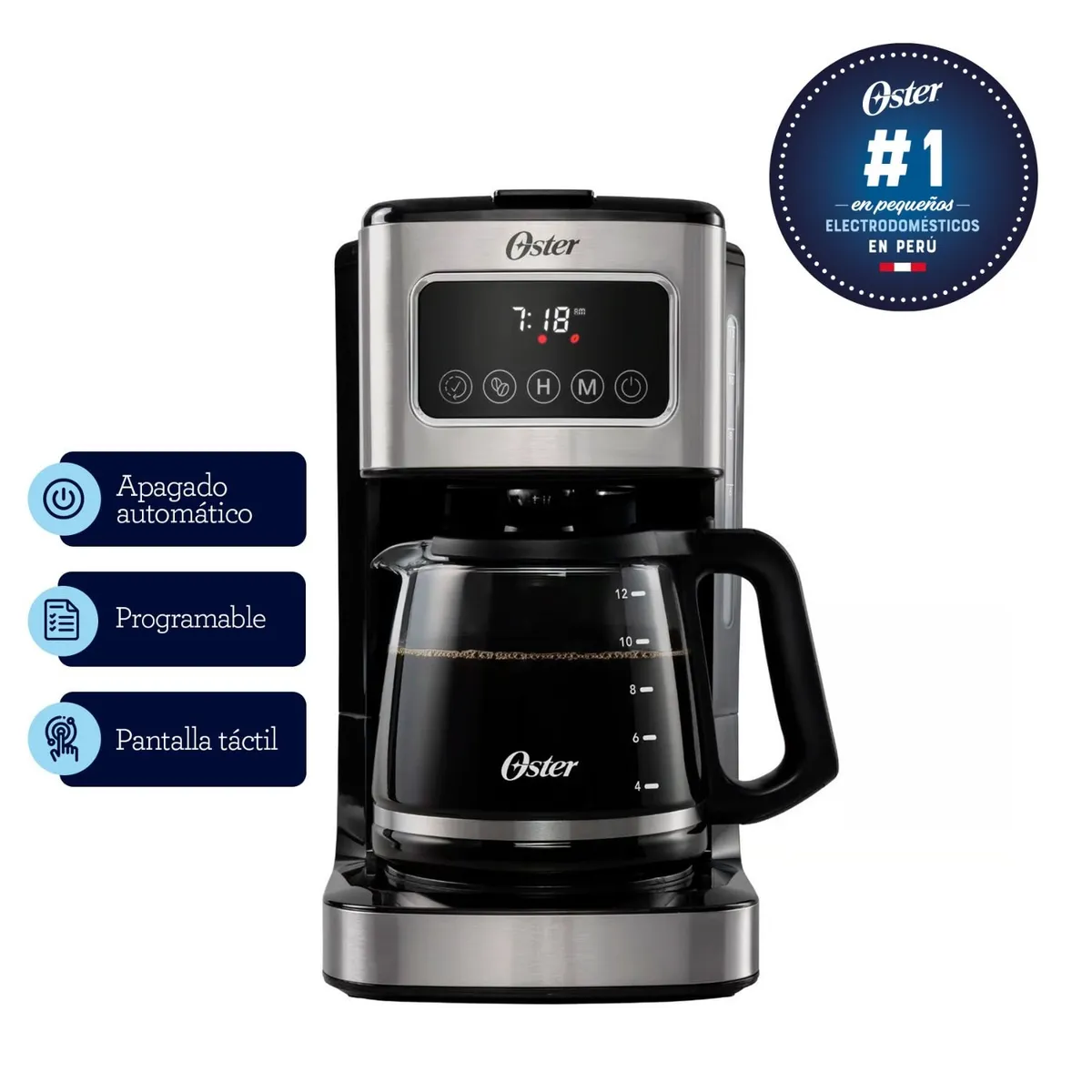 OSTER - Cafetera Programable De 12 Tazas Con Pantalla Táctil Oster®