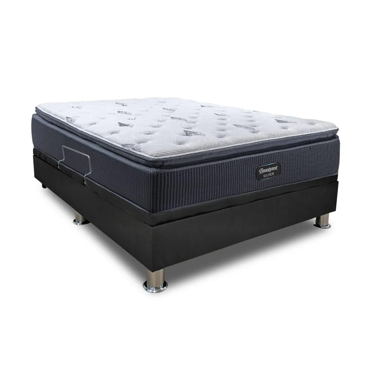 BEAUTYREST SIMMONS - Cama Boxet Practibox Silver 1.5 plz Gris + 1 Almohada + 1 Protector