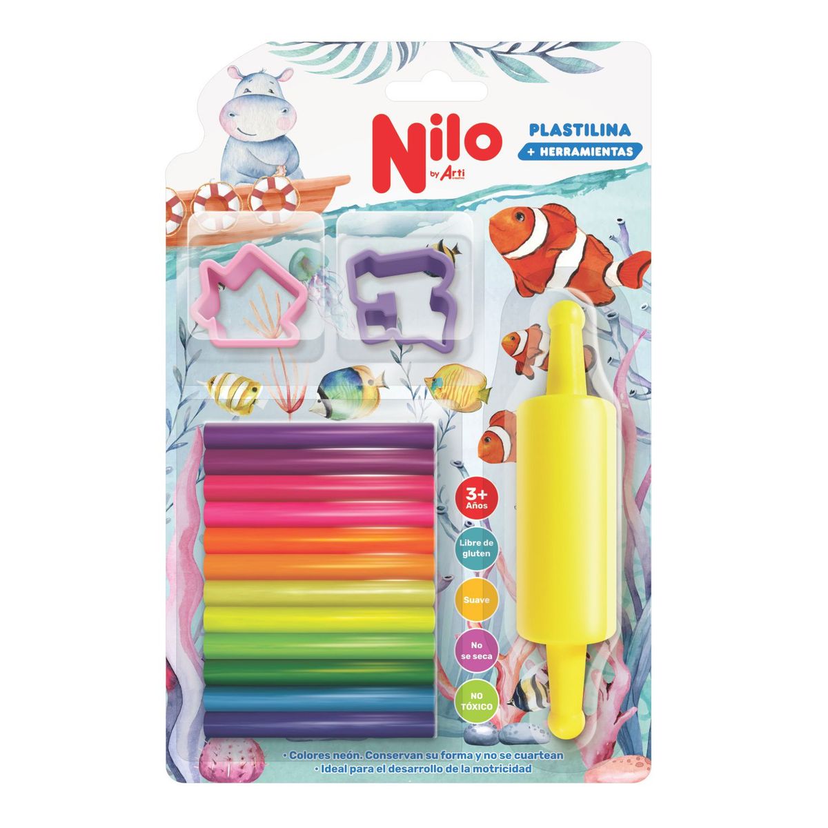 ARTI CREATIVO - Pack X 12 Set Plastilina Neon Y Rodillo