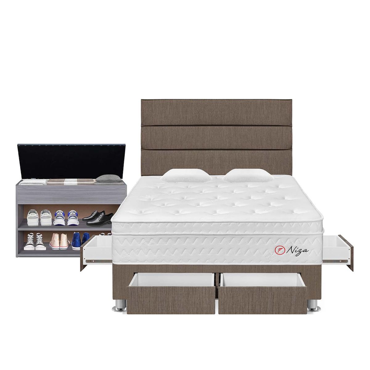 FORLI - Dormitorio Con Cajones Niza Marrón 2 Plz + Zapatera