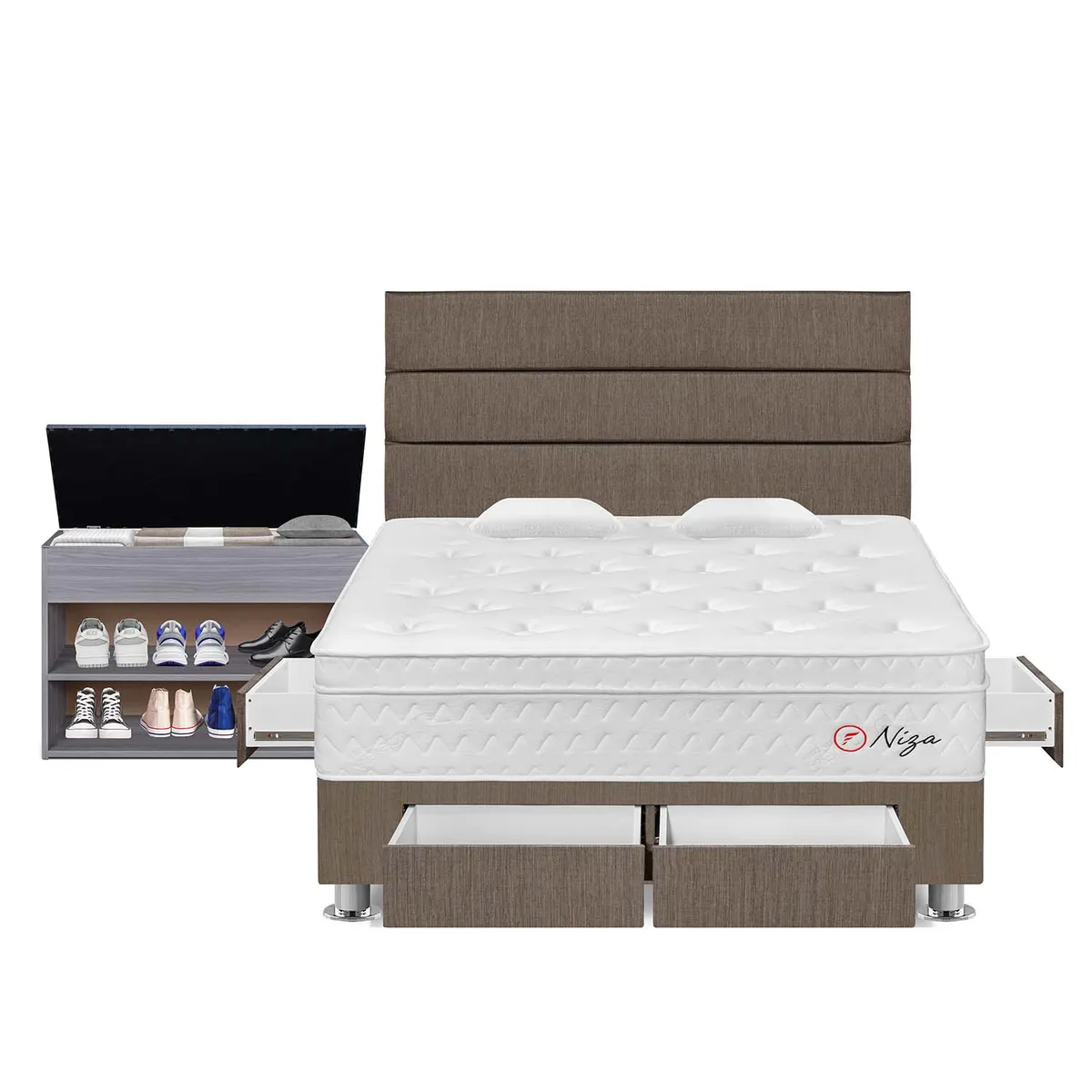 FORLI - Dormitorio Con Cajones Niza Marrón King + Zapatera