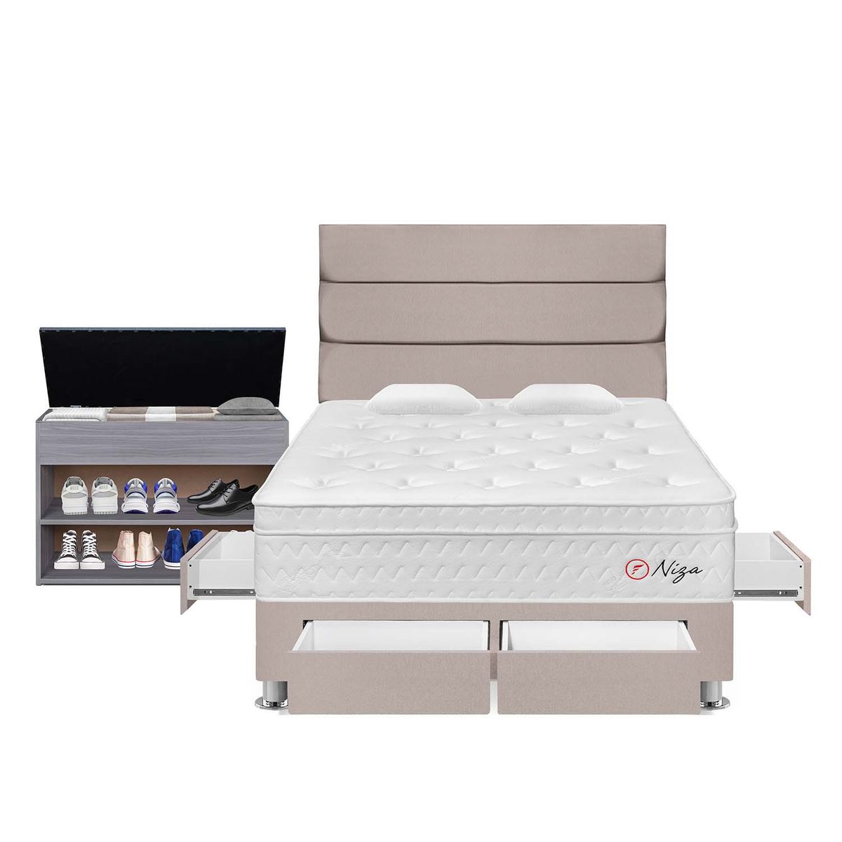 FORLI - Dormitorio Con Cajones Niza Beige 2 Plz + Zapatera
